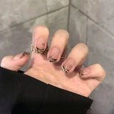 10Pcs Handmade Press On Nails Full Cover Flower Cat Eye French Short Ballerina Cute False Nails Wearable Manicure Nail Tips Art