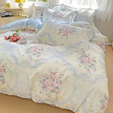 100% Cotton Skin-friendly Four Piece Set Soft Duvet Cover Set Single Couple Flower Printed Comforter Bedding Set for Adults Kids