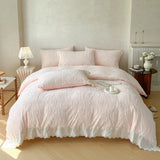 Tulip Flowers Lace Ruffles Princess Style Bedding Set Velvet Warm Winter Duvet Cover Flat/Fitted Bed Sheet Pillowcases 4Pcs