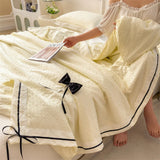 Summer Thin Quilt Ins Girl Bow Seersucker Washed Cotton Summer Quilt Single Dormitory Air Conditioner Blanket Machine Washable