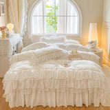 4Pcs Korean Princess Style Winter Thick Warm Milk Velvet Bedding Set Three-layer Lace Ruffles Duver Cover Bed Skirt Pillowcases