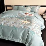 Luxury Chinese Style Jacquard Patchwork Embroidery Bedding Set 100% Cotton Duvet Cover Set Flat/Fitted Bed Sheet Pillowcases