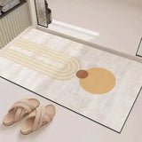 Abstract Geometric Line Art Bathroom Mat Soft Neutral Color Absorbent Non-Slip Quick Drying Home Entrance Floor Mat