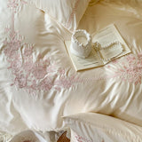 4Pcs Flowers Embroidery Lace Ruffles Princess Wedding Bedding Set Egyptian Cotton Duvet Cover Bed Sheet/Fitted Sheet Pillowcases