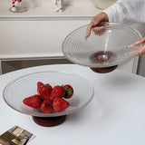 Crystal Glass Dried Fruit Plate High-end Casual Afternoon Tea Dessert Tray Household Living Room Candy Glasses Wood Base Plates