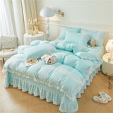 Korean Luxury Lace Ruffles Bedding Set Skin-Friendly Washed Cotton Princess Style Duvet Cover Bed Sheet Pillowcase Home Textiles
