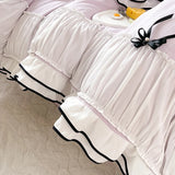 3/4Pcs Bedding Set Princess-Style Purple Bow Double-Layer Ruffles Duvet Cover Pillowcase Full-Size Queen Bed Sheet Set For Home