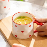 Cute INS Ceramic Mug Creative Hand-Painted Love Heart Coffee Cup Breakfast Milk Cup Afternoon tea Mug Valentine's Day present