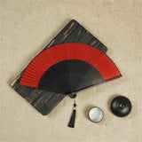 Retro Chinese Style Folding Fan Bamboo Wooden Silk Dance Fan with Tassel Female Wedding Party Performence Hand Held Fan Props