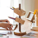 Nordic Style Wooden Pen Holder Detachable Desk Storage Rack Makeup Brush Oblique Insertion Pen Holder Office Stationery Supplies