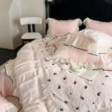 Princess Style Duvet Cover Set Rose Embroidery Bed Cover Lace Ruffles Bed Sheet Pillowcase Soft Bedding Set Decor Gift for Home