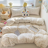Class A Double Yarn Bedding Set Quilt Comforter Duvet Cover Set Printed Cotton Bedspread Skin Friendly Breathable Four-Piece Set