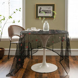 Christmas Transparent Lace Tablecloth White Rectangular Colorful Flower Embroidered Table Cloth for Cover Home Party Supplies