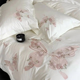 Premium 1000TC Egyptian Cotton Luxury Butterfly Embroidery White Bedding Set Duvet Cover Flat/Fitted Bed Sheet Pillowcases 4Pcs