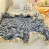 Nordic Fluffy Sofa Blanket Milk Fleece Fringed Ball Blanket Thickened Soft Lamb Fleece Sofa Cover Blanket Nap Home Bedroom Decor