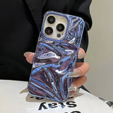 Plating Blue Glossy Water Ripple Phone Case For iPhone 16 15 14 13 12 11 Pro Max 16 Plus Soft Shockproof Back Cover