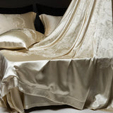4Pcs Champagne Silk Damask Jacquard Egyptian Cotton Patchwork Luxury Bedding Set Duvet Cover Flat/Fitted Bed Sheet Pillowcases