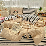 Striped Bedding Set Korean Style Duvet Cover Set Flat Sheets Set Single Twin Double Size Bed Linen Set Back To School Season