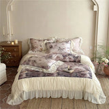 French Luxury Bedding Set Ruffle Lace Trim Digital Printing Duvet Cover Bed Sheet Pillowcases for King Queen Size