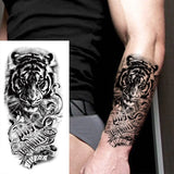 1 Sheet Compass Flower Temporary Tattoos For Women Men Adults Skull Lion Owl Tattoo Sleeve Sticker Black Fake