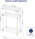 Acrylic Narrow Side Table with Charging Station, 7" Width, 3 Tier Small End Table, Nightstand/Bedside Table with USB , Clear