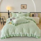 Luxury Thickened Carved Velvet Lace Ruffles Princess Bedding Set Queen King Size Plush Duvet Cover Bed Sheet Pillowcase