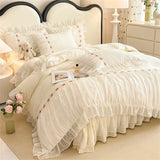 Lace Bedding Set for Girl Ruffle Brushed Soft Microfiber Princess Style Queen Duvet Cover Set Bed Sheet Pillowcases Home Textile