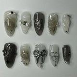 24Pcs Pink Almond False Nails Sweet Summer Fake Nail Cute Flowers Pearl Nails Press Ons Colorful Monet Press on Nails for Girls