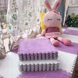 Plush Puzzle Foam Floor Mat Baby Play Mat Cute Soft Fluffy Interlocking Square Foam Tiles Area Rugs Carpet for Parlor Bedroom