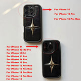 Luxury Metal Star PU Leather Phone Cover Case For iPhone 16 15 14 13 12 11 Pro Max Shockproof Protective Men Women Stylish Cases