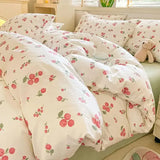 Kawaii Princess Pure Cotton Bedding Set Full Size Lovely Ruffles Single Doubel Duvet Cover Set Girls Woman Cozy Bedding Sets