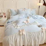 Korean Princess Style Bedding Sets Ruffle Lace Bow Quilt Cover Romantic Bedclothes Decor Woman Girls Bedroom/ Bedding Set