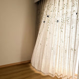 French Embroidered Bird Linen Curtain For Living Room, Privacy Sheer Curtain For Bedroom, Machine Washable，Easy Install Curtain