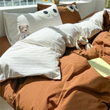 Cute Big Eyed Four Piece Set Plaid Duvet Cover Set With Sheet Bedroom Decor Skin Friendly Single Double Bedding Set Home Textile