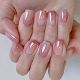 10Pcs Handmade Press On Nails Full Cover Pure Color Design Gradual Change French Ballet False Nails Wearable Manicure Nail Tips