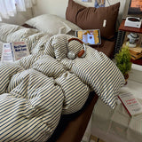 Ins Coastal Bedding Set Simple Style Striped Duvet Cover Set Soft Flat Sheet Single Twin Size Double Bed Sheet Set For Bedroom