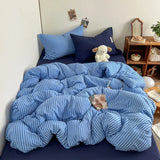 New Korean-style Muji Feng Shui Washed Cotton Quilt Cover  Multicolored Student Striped Duvet Cover Skin-friendly Bedding