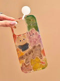 Korean Cute Graffiti Blurred Kitten Phone Case for IPhone 13 15 14 16 17 Pro Max Shockproof Soft Transparent Back Cover Case