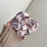 Luxury Pink Leopard Print Winter Plush Earphone Case For AirPods 1 2 3 4 Pro 2 Bluetooth Headset Protective Shell With Keychain