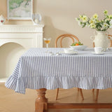 Vertical Striped Table Cover Washable Wrinkle-Resistant Striped Ruffle Tablecloth Ruffle Trim Farmhouse Tablecloth Wedding Decor