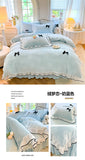 Korean Princess Style With Black Bow Lace Ruffles Pleat Milk Velvet Bedding Set Bedroom Decor Duvet Cover Bed Sheet Pillowcase