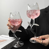 Romantic Rose-Shaped Glass Wine Glasses Drinkware Home Kitchen Bar Party Cocktail Glasses Decorative Beverage Cup Tableware Gift