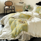 Princess Lace Style Soft Silky Luxury Bedding Set Duvet Cover Flat/Fitted Bed Sheet Pillowcase 4Pcs