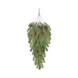 Teardrop Shape Artificial Christmas Pine Branches with Faux Pine Cone Green Hanging Snowy Norfolk Pine Needles Plastic Simulated