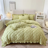 Three-Dimensional Pinch Pleated Crafts Double Duvet Cover Set 200x230 Solid Twist Flowers King Size Bedding Set Quilt Cover Set