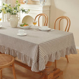Vertical Striped Table Cover Washable Wrinkle-Resistant Striped Ruffle Tablecloth Ruffle Trim Farmhouse Tablecloth Wedding Decor