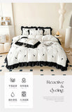 Rose Flowers Embroidery Ruffle Lace Bedding Set Washed Cotton Duvet Cover Set Skin Friendly Bed Sheet Pillowcases Princess Style