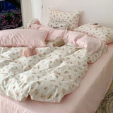 New Floral Bedding Set Fashion Ins Duvet Cover Flat Sheet Pillowcases No Filler Full Queen Size Hotel Home Soft Bed Linens