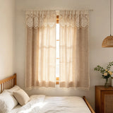 Bohemian Crochet Tassel Flat Curtain Design,Two Tone Coffee Checkered Pattern Curtain Fabric For Living Room And Bedroom Window