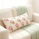 Outdoor Cushion Garden Long Pillow Case 90x35cm Floral Cushion Cover Soft Throw Pillow Case with Pink Flower